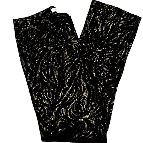 Cache black pants with gold foil and lace overlay - Picture 1 of 14